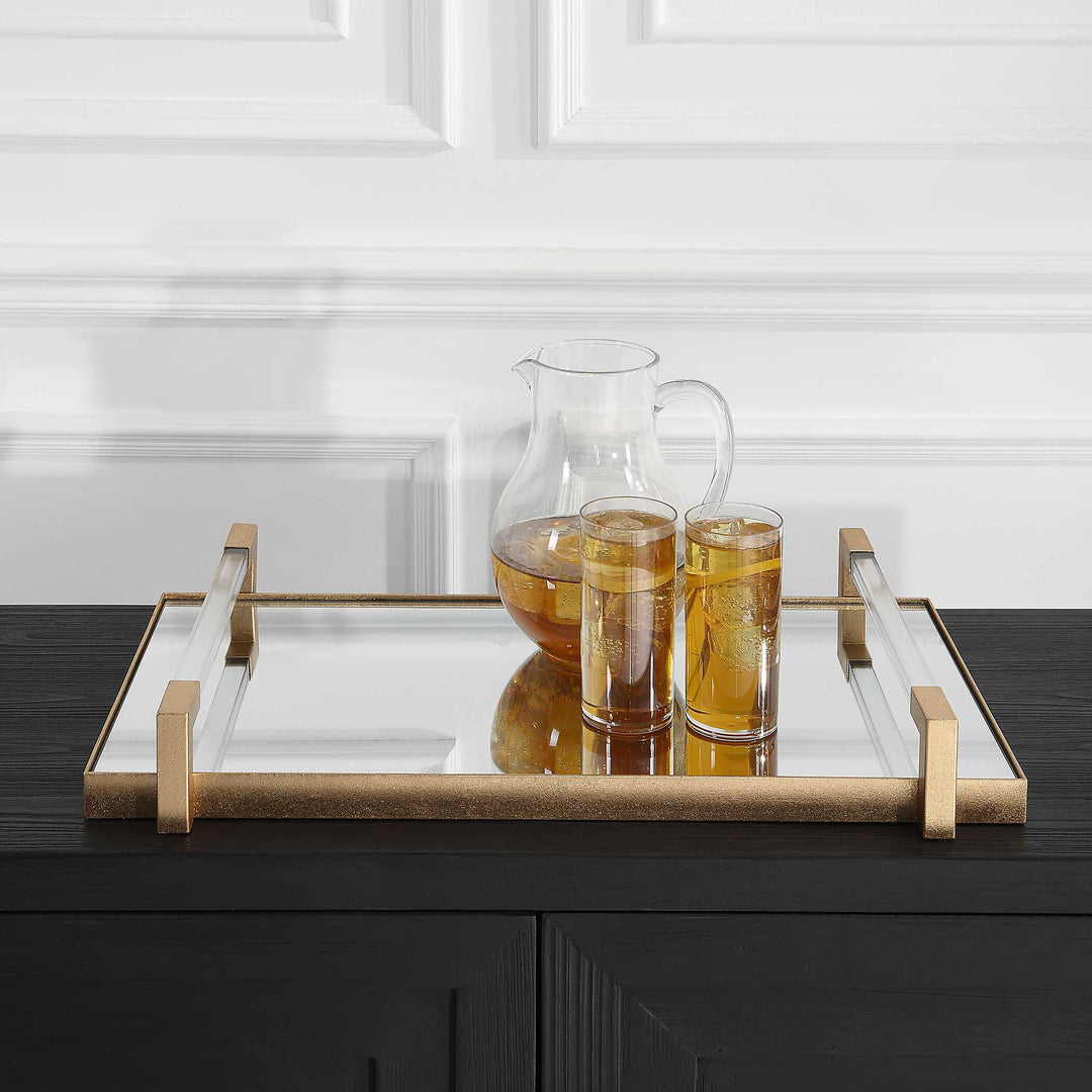 American Home Furniture Uttermost Deki Gold Mirrored Tray