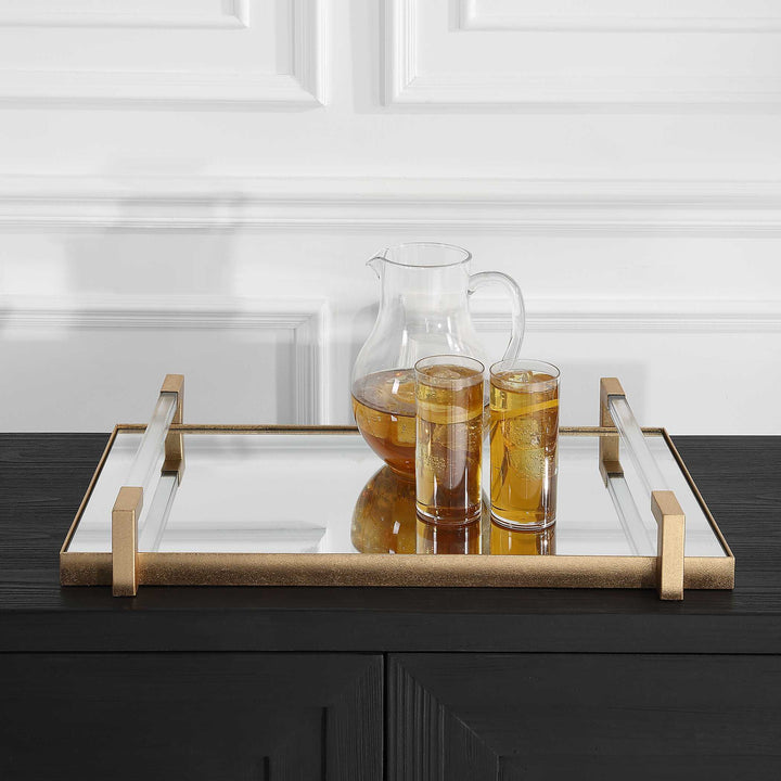 American Home Furniture Uttermost Deki Gold Mirrored Tray