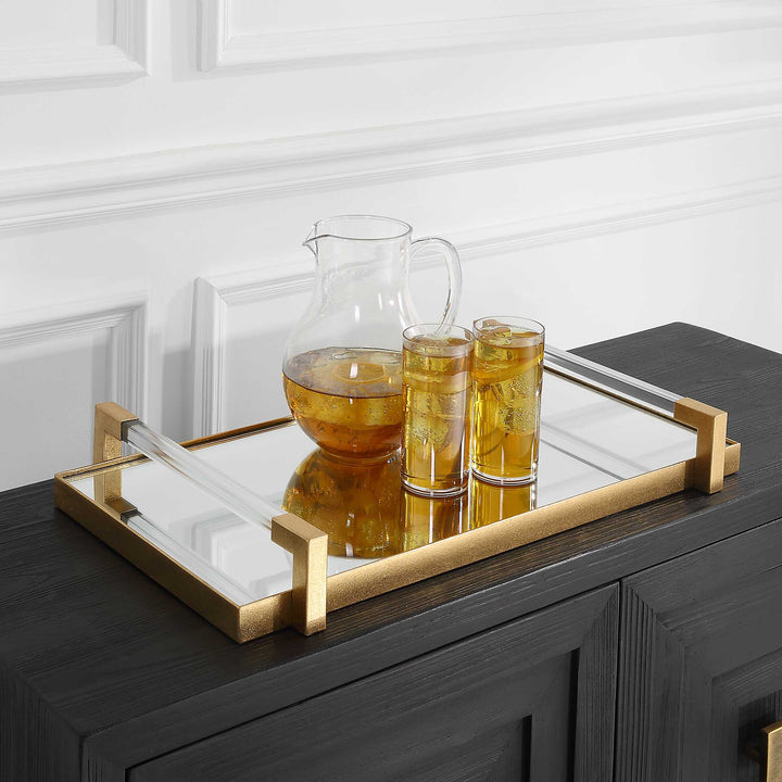 American Home Furniture Uttermost Deki Gold Mirrored Tray