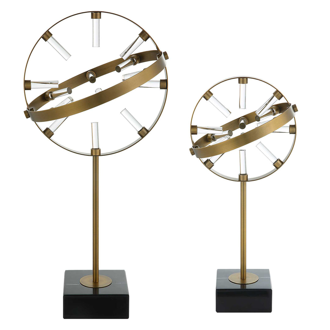 American Home Furniture Uttermost Realm Spherical Brass Sculptures Set Of 2