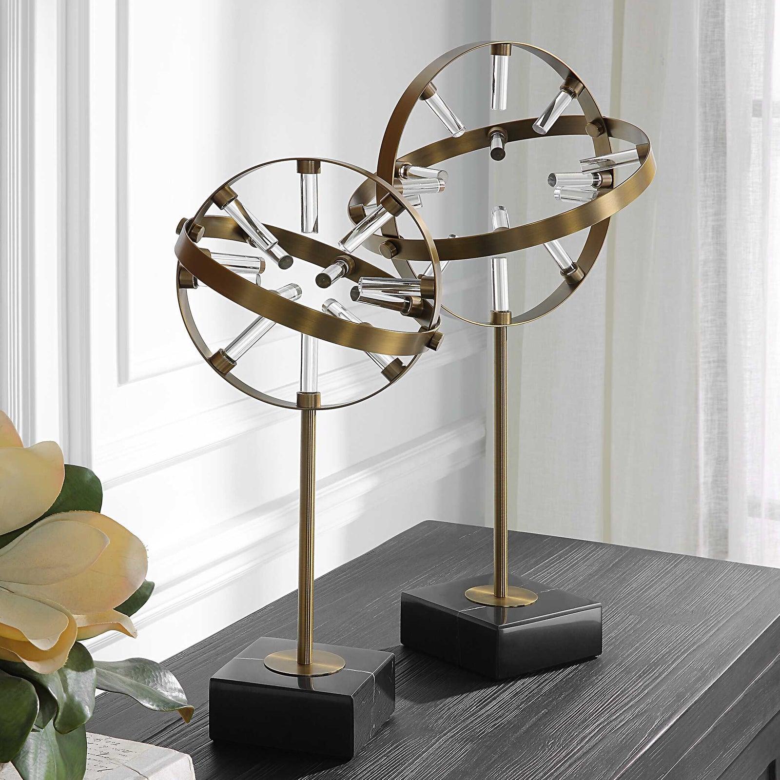 American Home Furniture Uttermost Realm Spherical Brass Sculptures Set Of 2