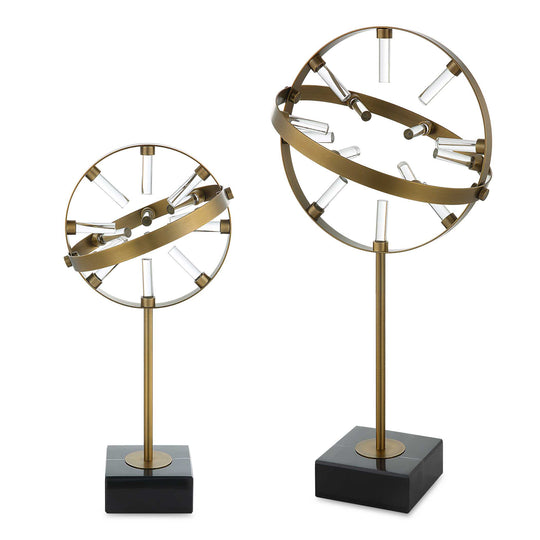 American Home Furniture Uttermost Realm Spherical Brass Sculptures Set Of 2