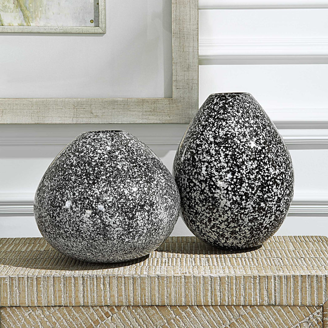 American Home Furniture Uttermost Cosmic Black & White Vases Set of 2