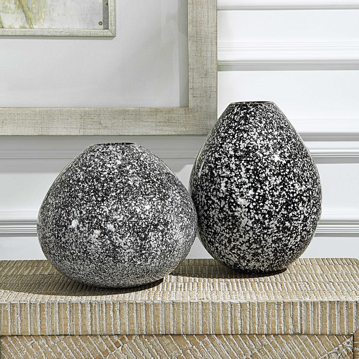 American Home Furniture Uttermost Cosmic Black & White Vases Set of 2