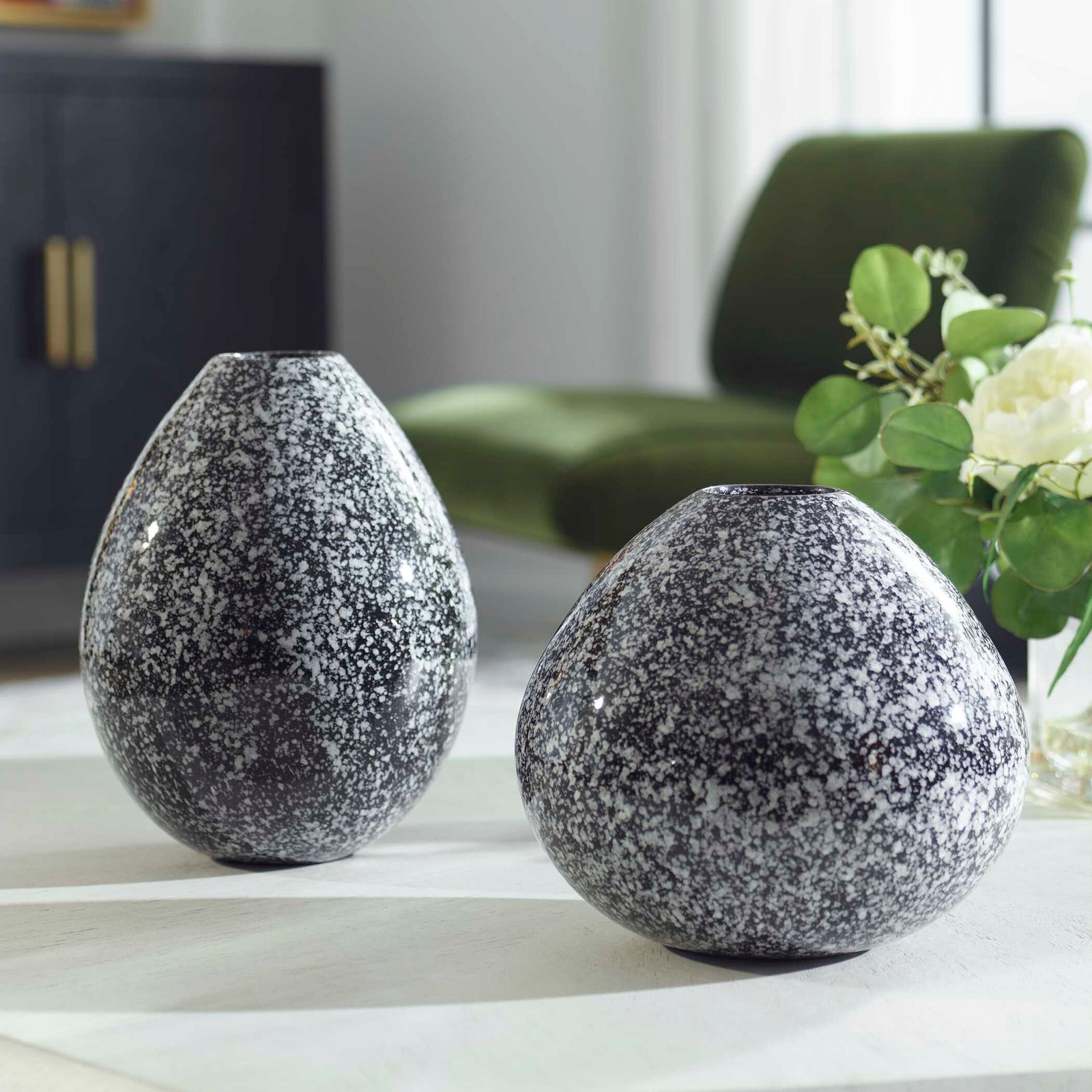 American Home Furniture Uttermost Cosmic Black & White Vases Set of 2