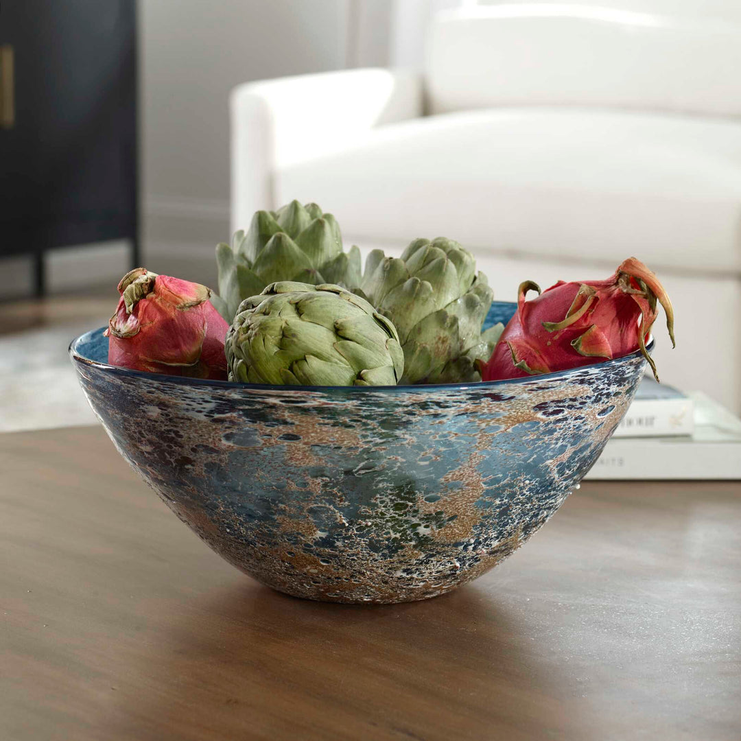 American Home Furniture Uttermost Genovesa Aqua Glass Bowl