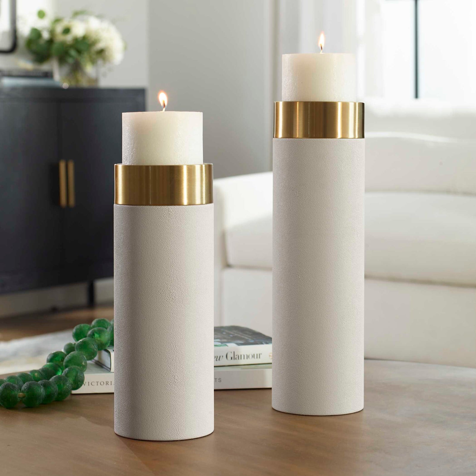 American Home Furniture Uttermost Wessex White Pillar Candleholders Set Of 2
