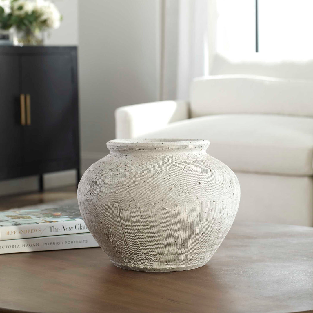 American Home Furniture Uttermost Floreana Round White Vase