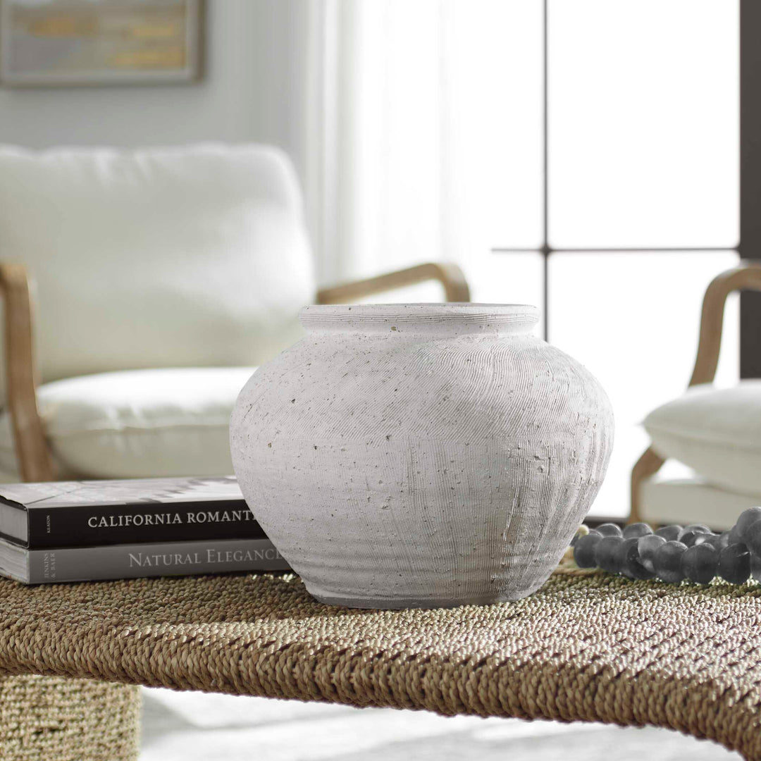 American Home Furniture Uttermost Floreana Round White Vase