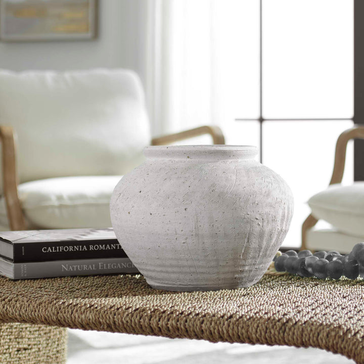American Home Furniture Uttermost Floreana Round White Vase