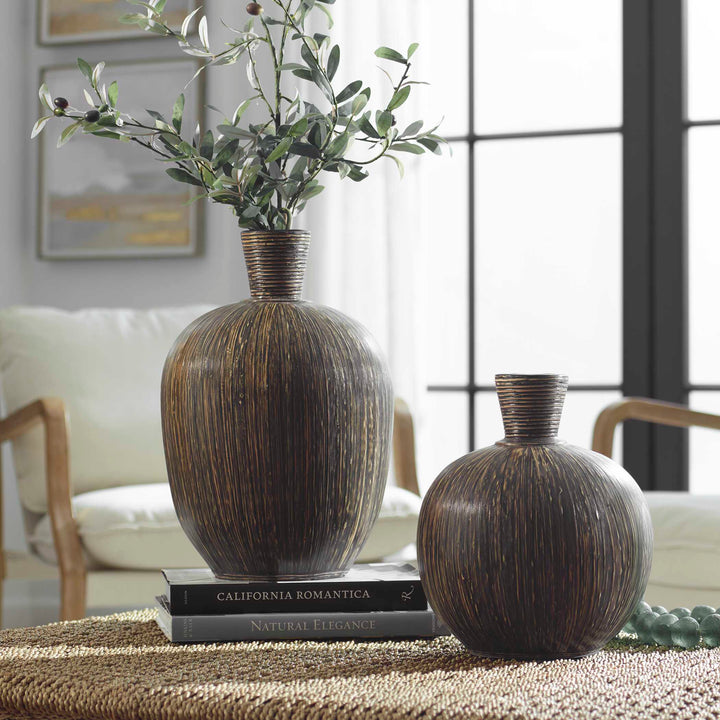American Home Furniture Uttermost Islander Black Vases Set of 2