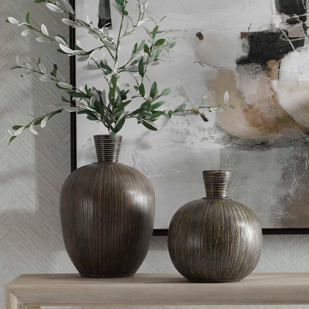 American Home Furniture Uttermost Islander Black Vases Set of 2
