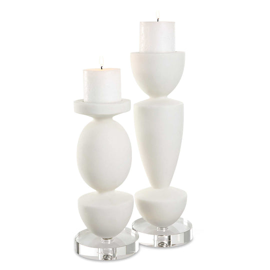 American Home Furniture Uttermost Lido White Stone Candleholders Set of 2
