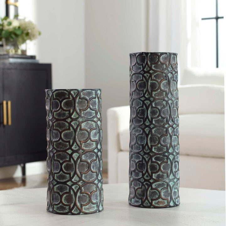 American Home Furniture Uttermost Baltra Bronze Patina Vases Set of 2