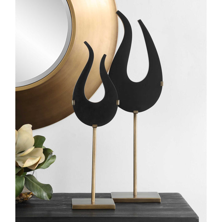 American Home Furniture Uttermost Black Flame Sculptures Set of 2