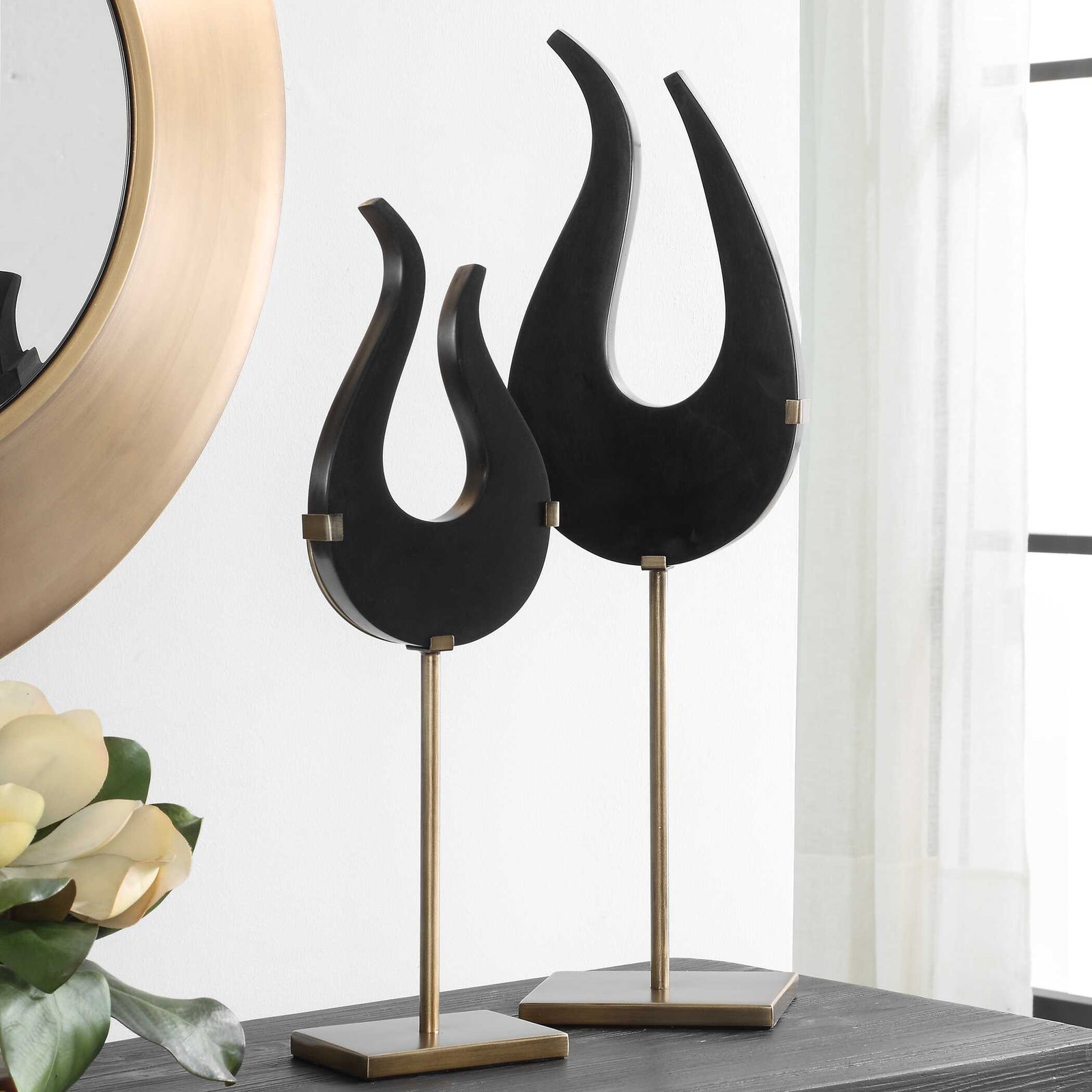 American Home Furniture Uttermost Black Flame Sculptures Set of 2