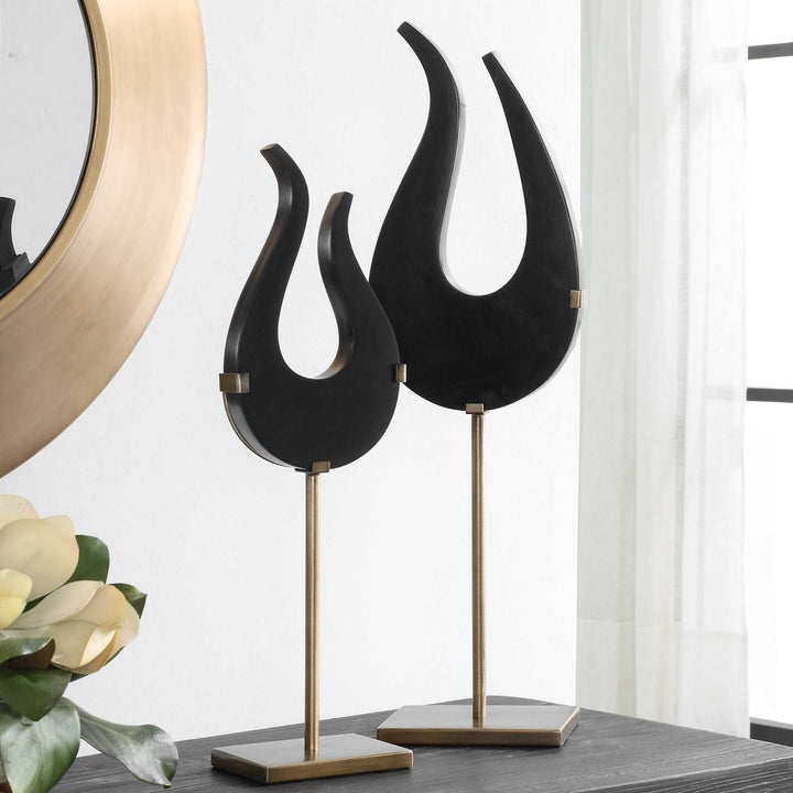 American Home Furniture Uttermost Black Flame Sculptures Set of 2