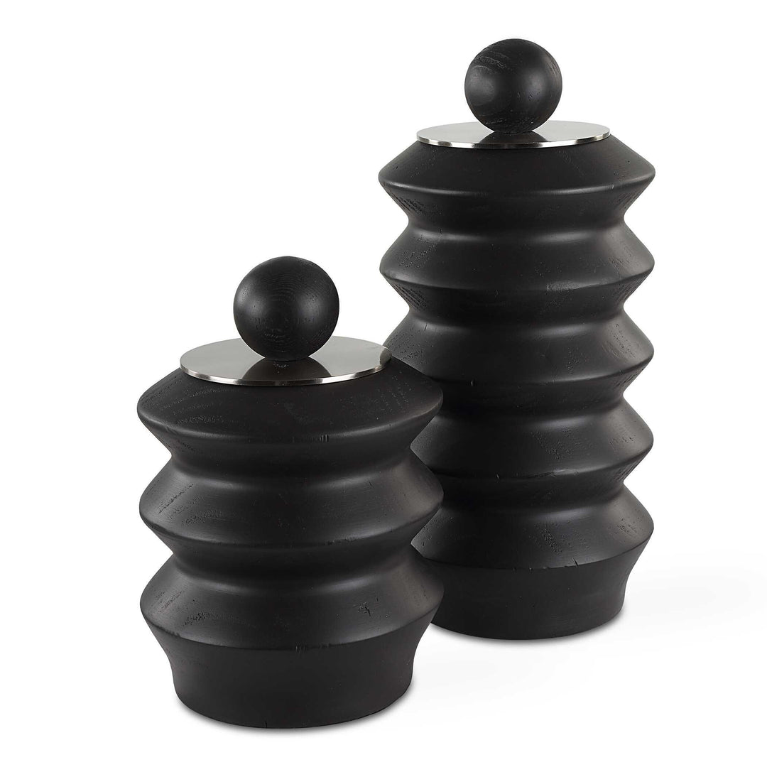 Accordion Black Wood Containers - Set of 2 - AmericanHomeFurniture