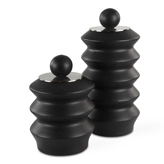 American Home Furniture Uttermost Accordion Black Wood Containers Set of 2