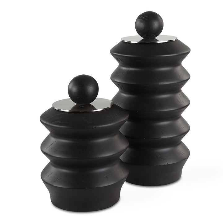 American Home Furniture Uttermost Accordion Black Wood Containers Set of 2