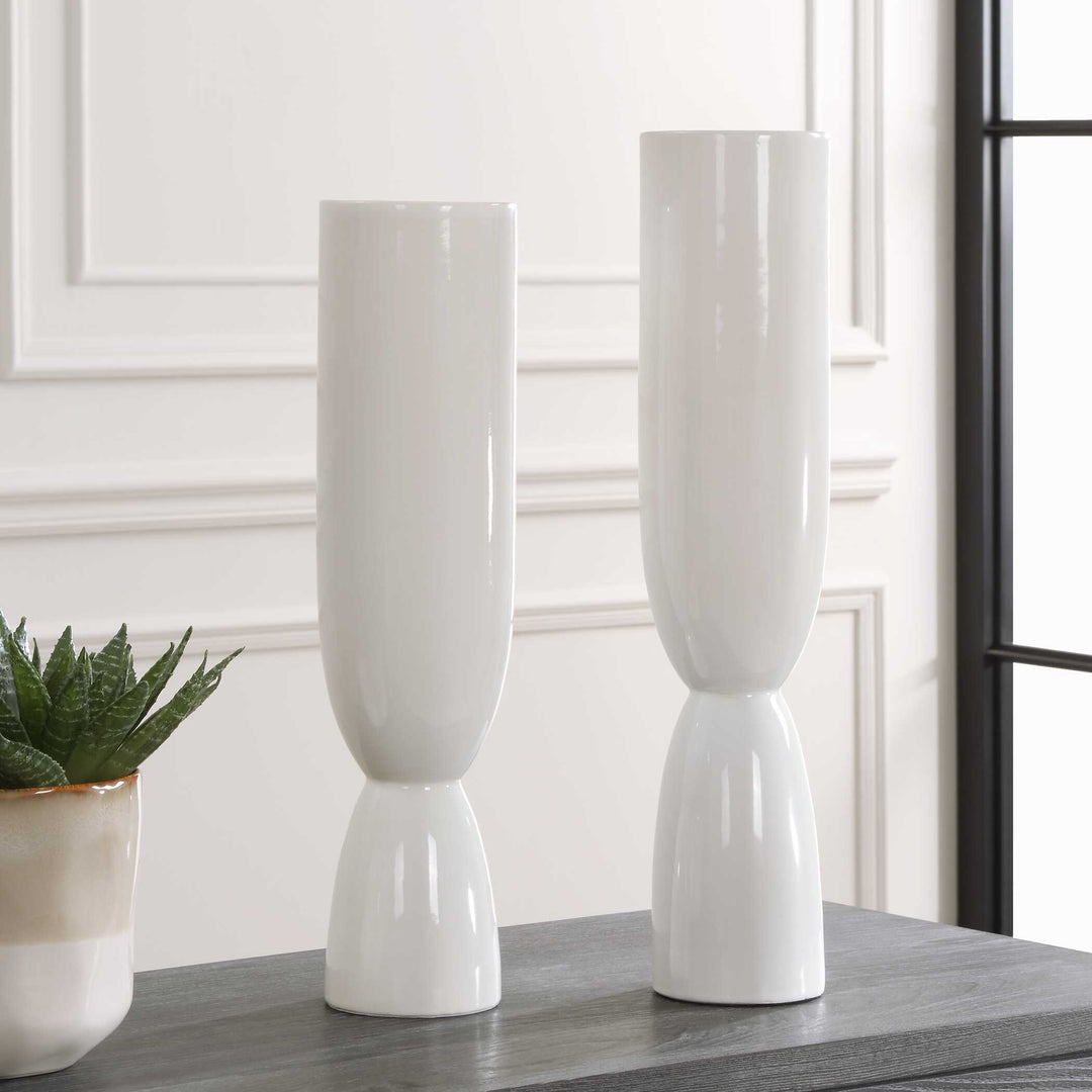 American Home Furniture Uttermost Kimist White Vases Set of 2