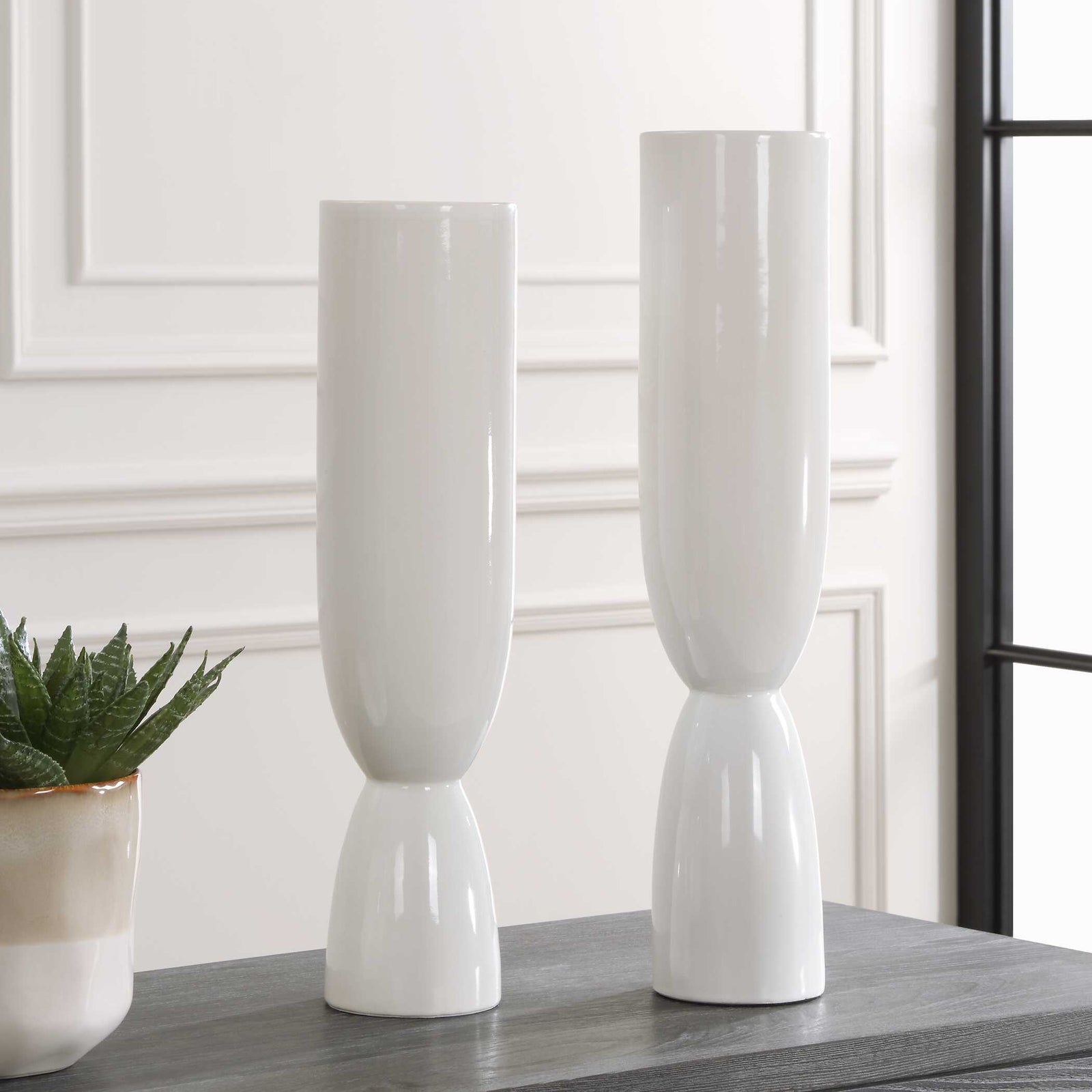 American Home Furniture Uttermost Kimist White Vases Set of 2