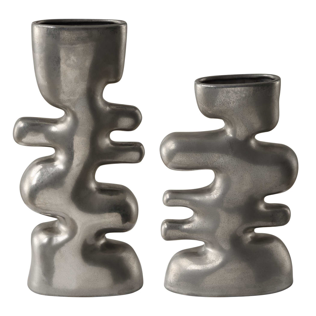 American Home Furniture Uttermost Free Flowing Nickel Vases Set of 2