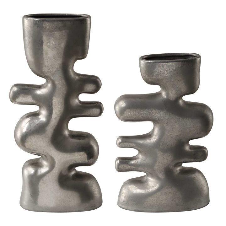 American Home Furniture Uttermost Free Flowing Nickel Vases Set of 2