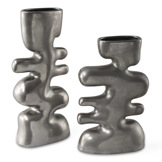 American Home Furniture Uttermost Free Flowing Nickel Vases Set of 2