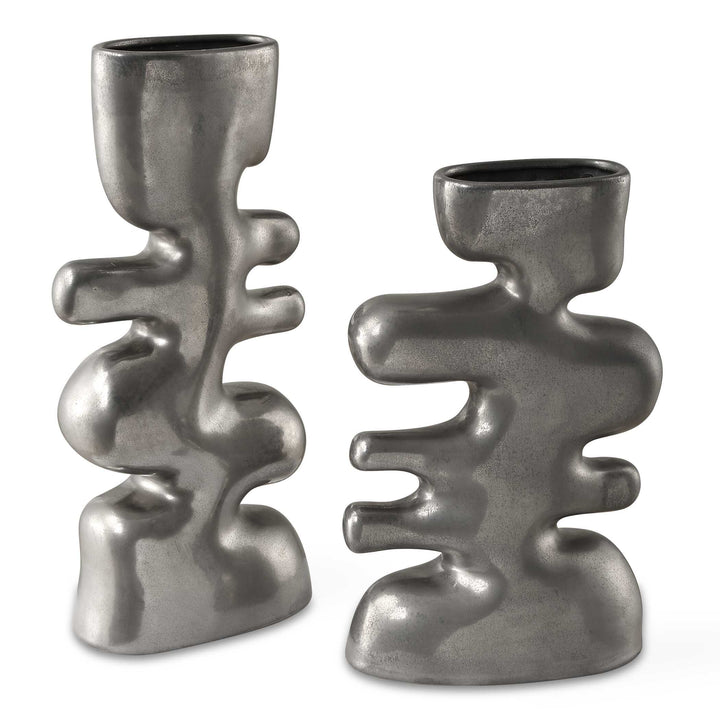 American Home Furniture Uttermost Free Flowing Nickel Vases Set of 2