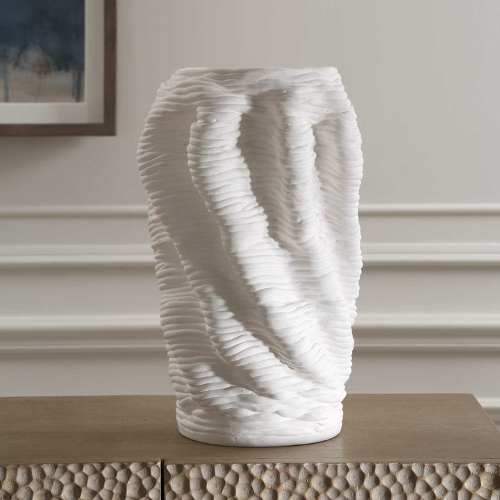 American Home Furniture Uttermost Stratified Matte White Vase