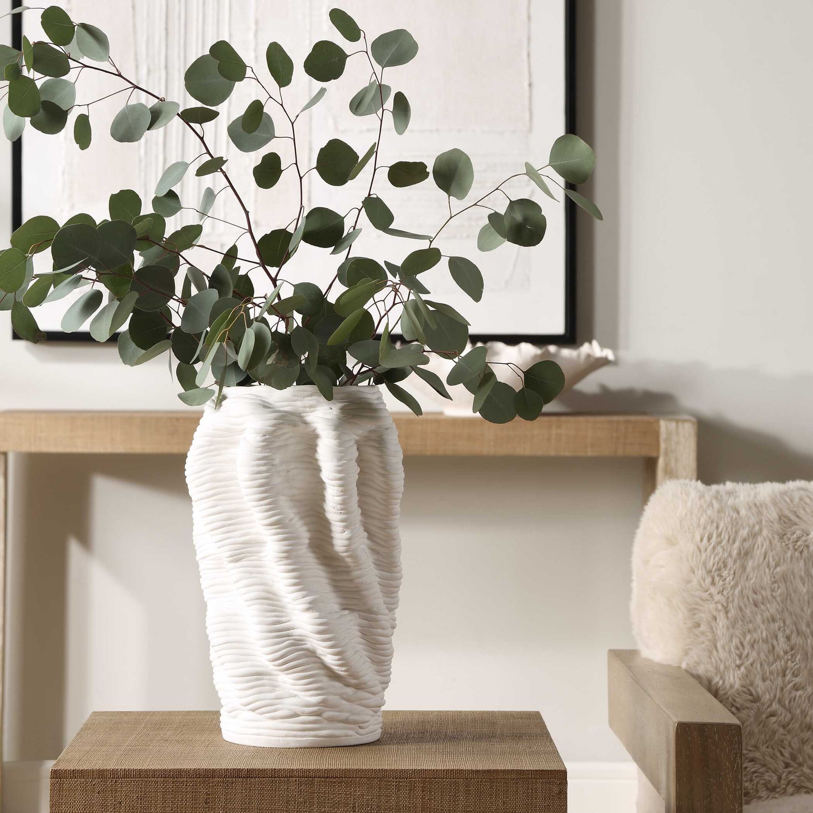 American Home Furniture Uttermost Stratified Matte White Vase