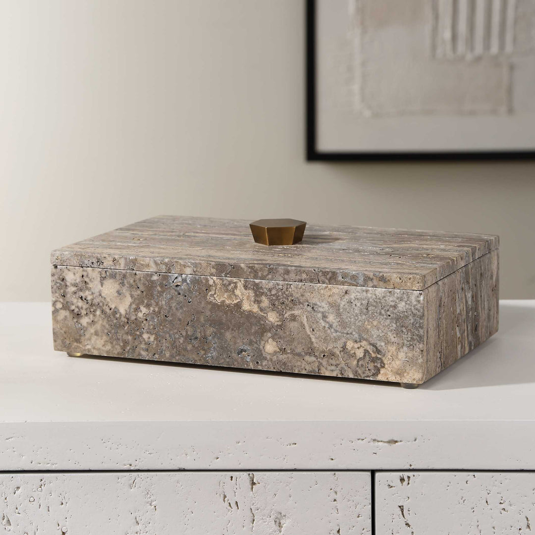 American Home Furniture Uttermost Griseus Travertine Stone Box