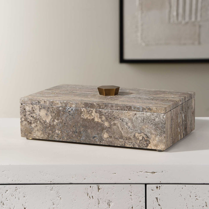 American Home Furniture Uttermost Griseus Travertine Stone Box