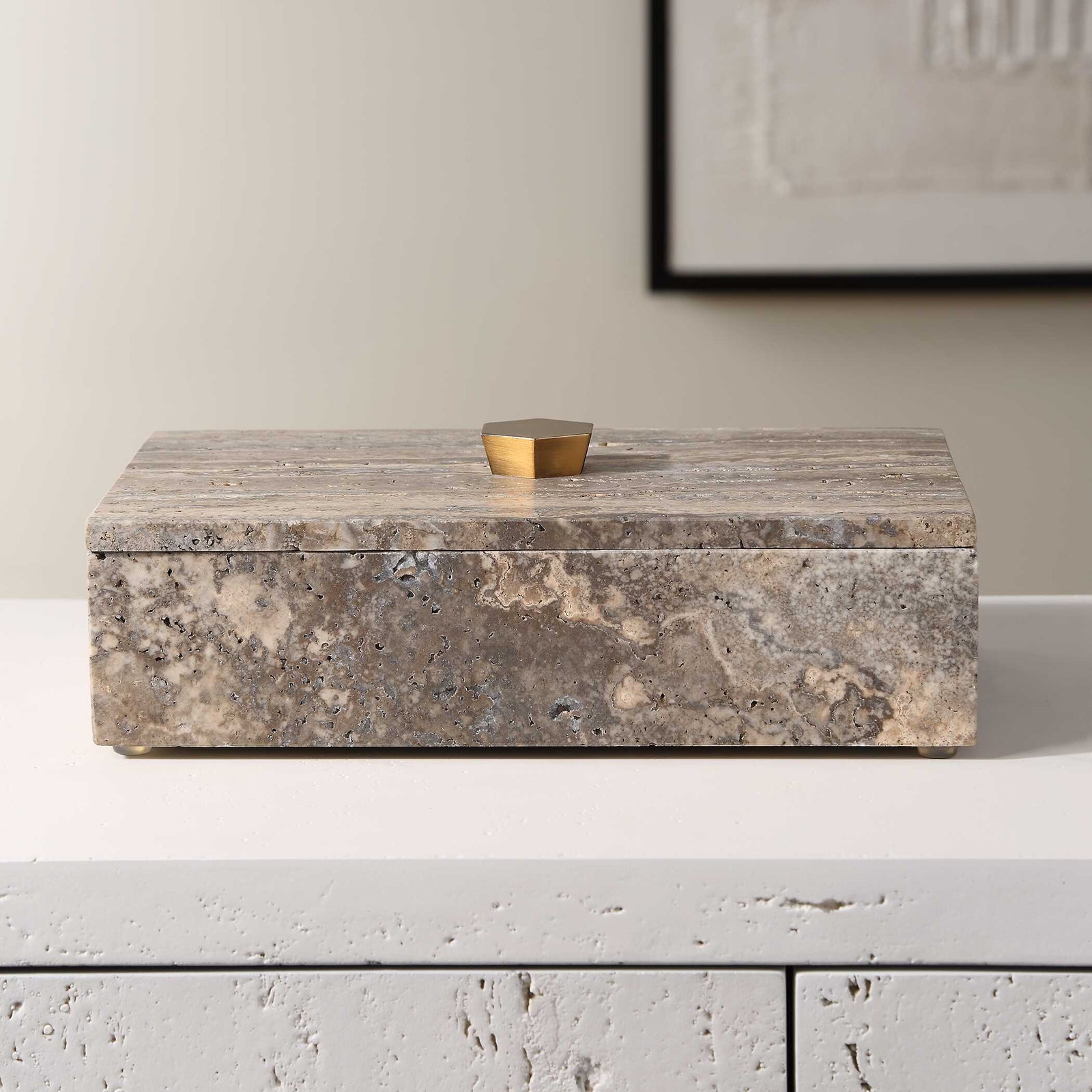 American Home Furniture Uttermost Griseus Travertine Stone Box