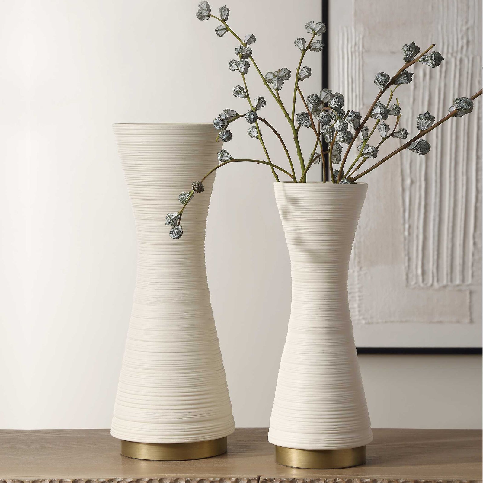 American Home Furniture Uttermost Ridgeline White Vases, S/2