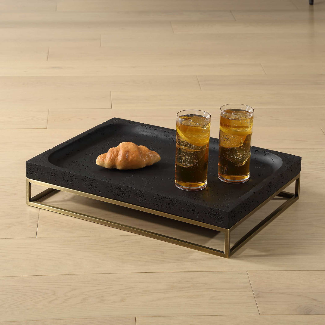 American Home Furniture Uttermost Shadowstone Cast Black Tray