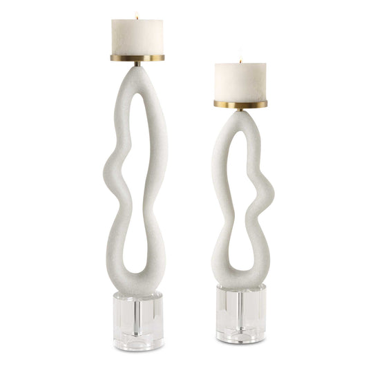 American Home Furniture Uttermost Feamelo Ivory Stone Candleholders, S/2