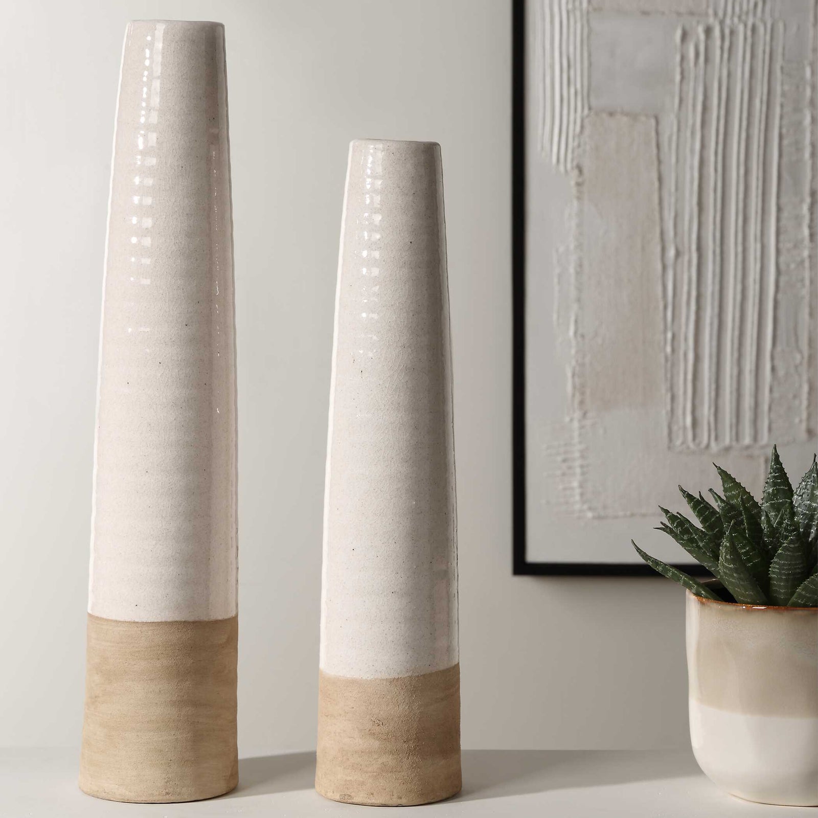 American Home Furniture Uttermost Ivory Sands Ceramic Vases, S/2