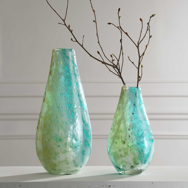 American Home Furniture Uttermost High Tide Glass Vases, S/2