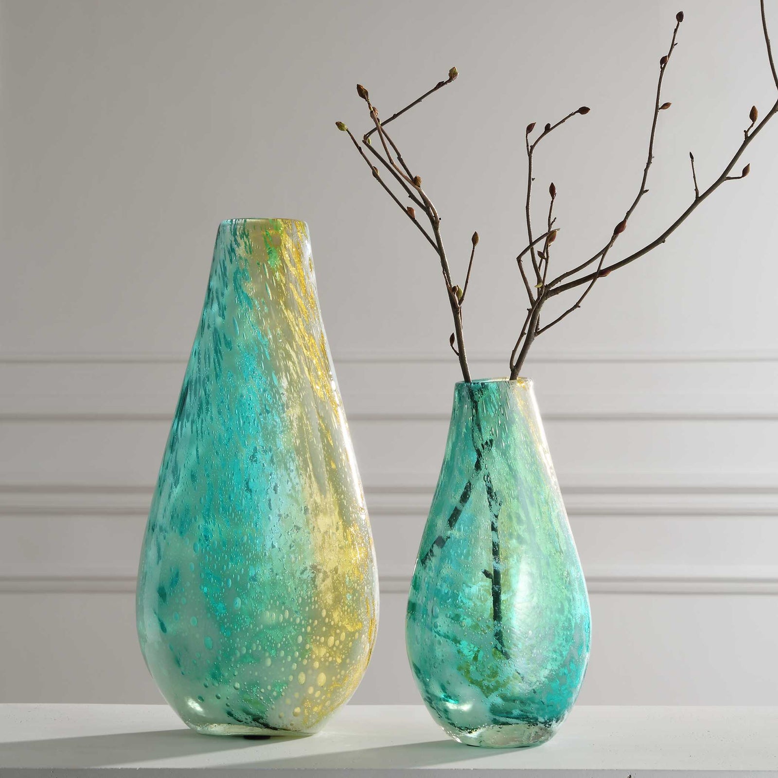 American Home Furniture Uttermost High Tide Glass Vases, S/2