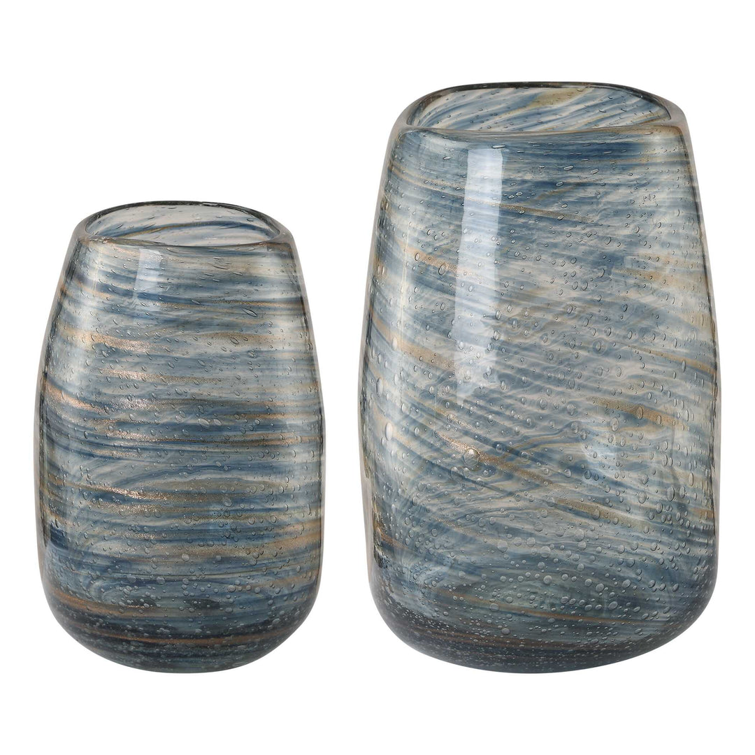 American Home Furniture Uttermost Aurora Swirl Glass Vases, S/2