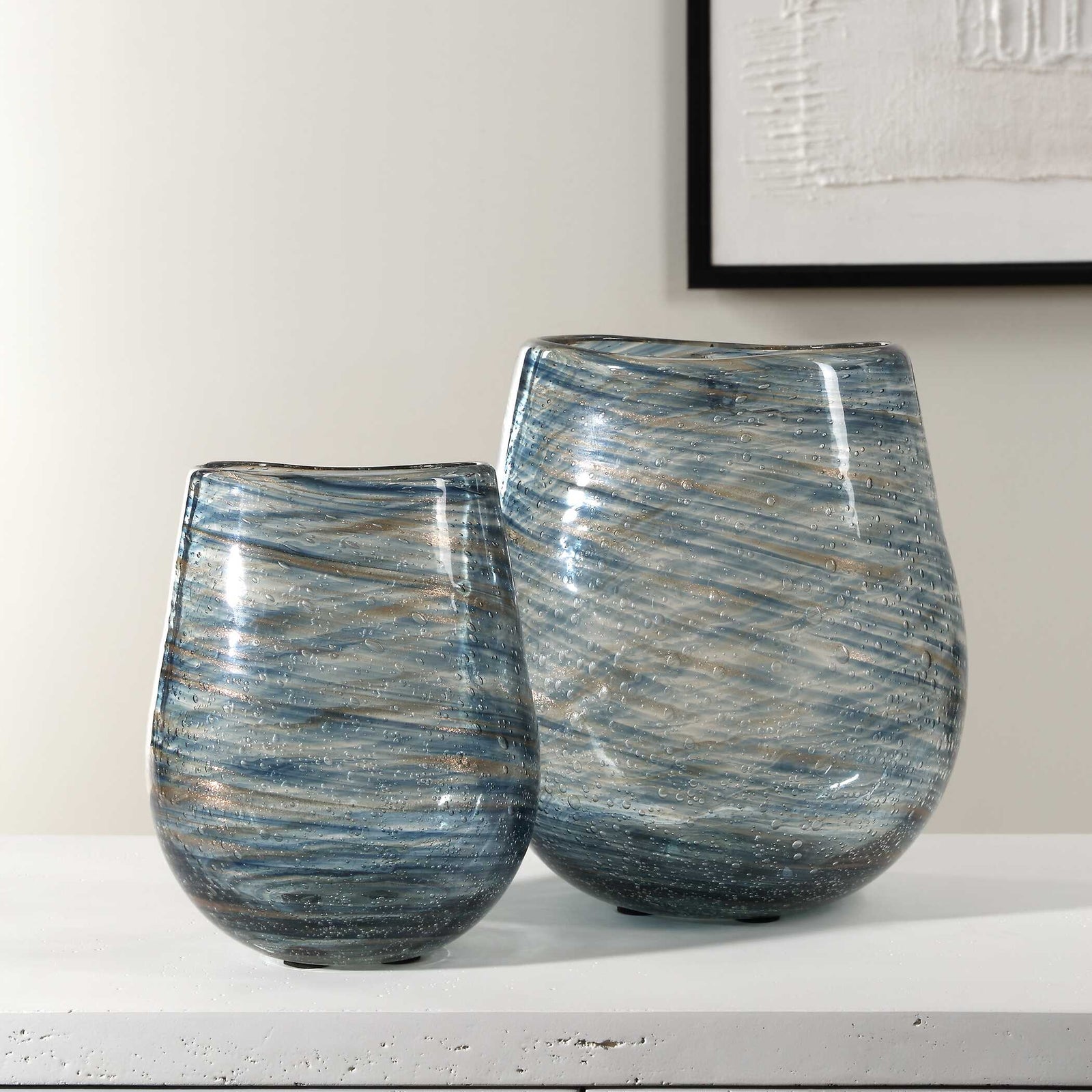 American Home Furniture Uttermost Aurora Swirl Glass Vases, S/2