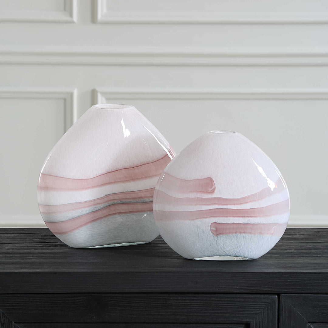 American Home Furniture Uttermost Blush Swirl Glass Vases, S/2