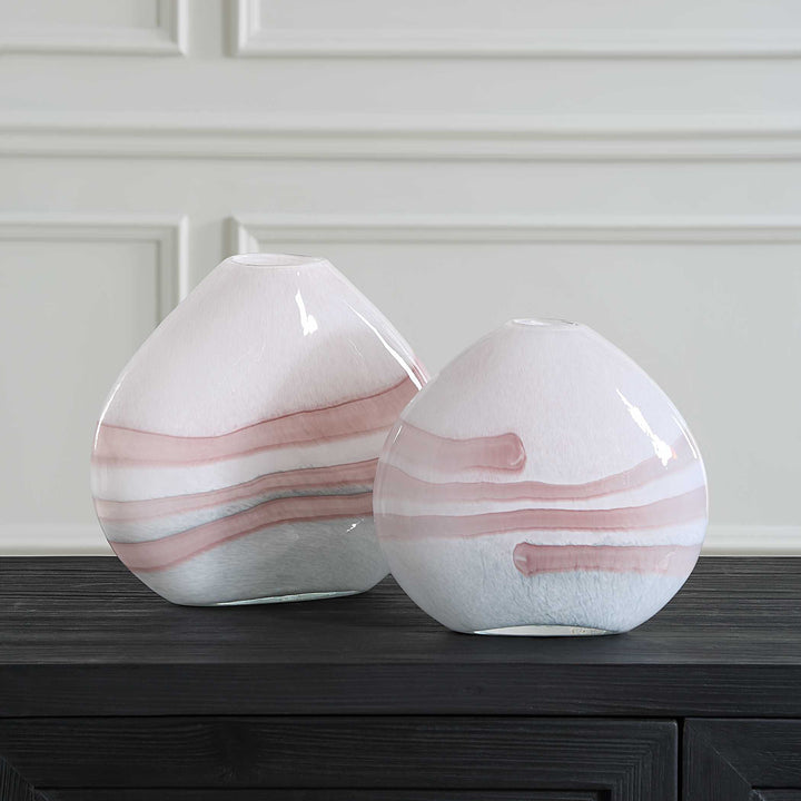 American Home Furniture Uttermost Blush Swirl Glass Vases, S/2