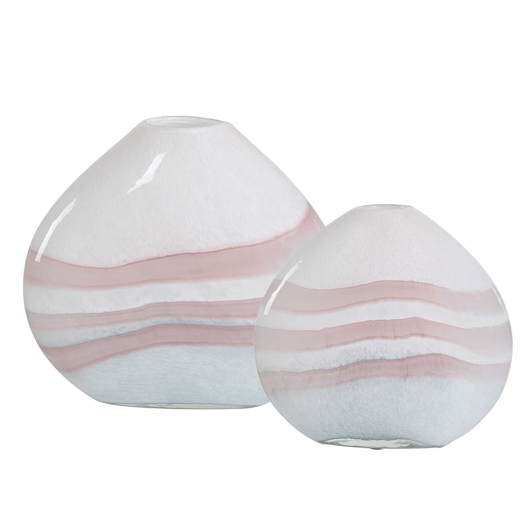 American Home Furniture Uttermost Blush Swirl Glass Vases, S/2