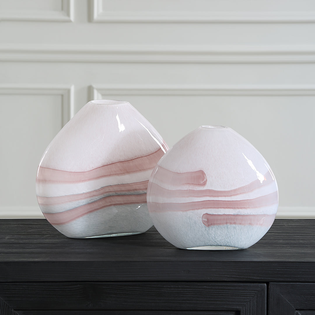 American Home Furniture | Uttermost - Blush Swirl Glass Vases, S/2