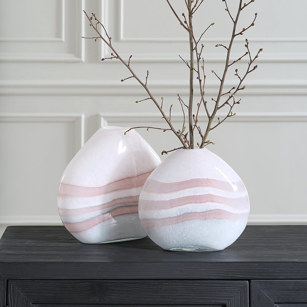 American Home Furniture | Uttermost - Blush Swirl Glass Vases, S/2