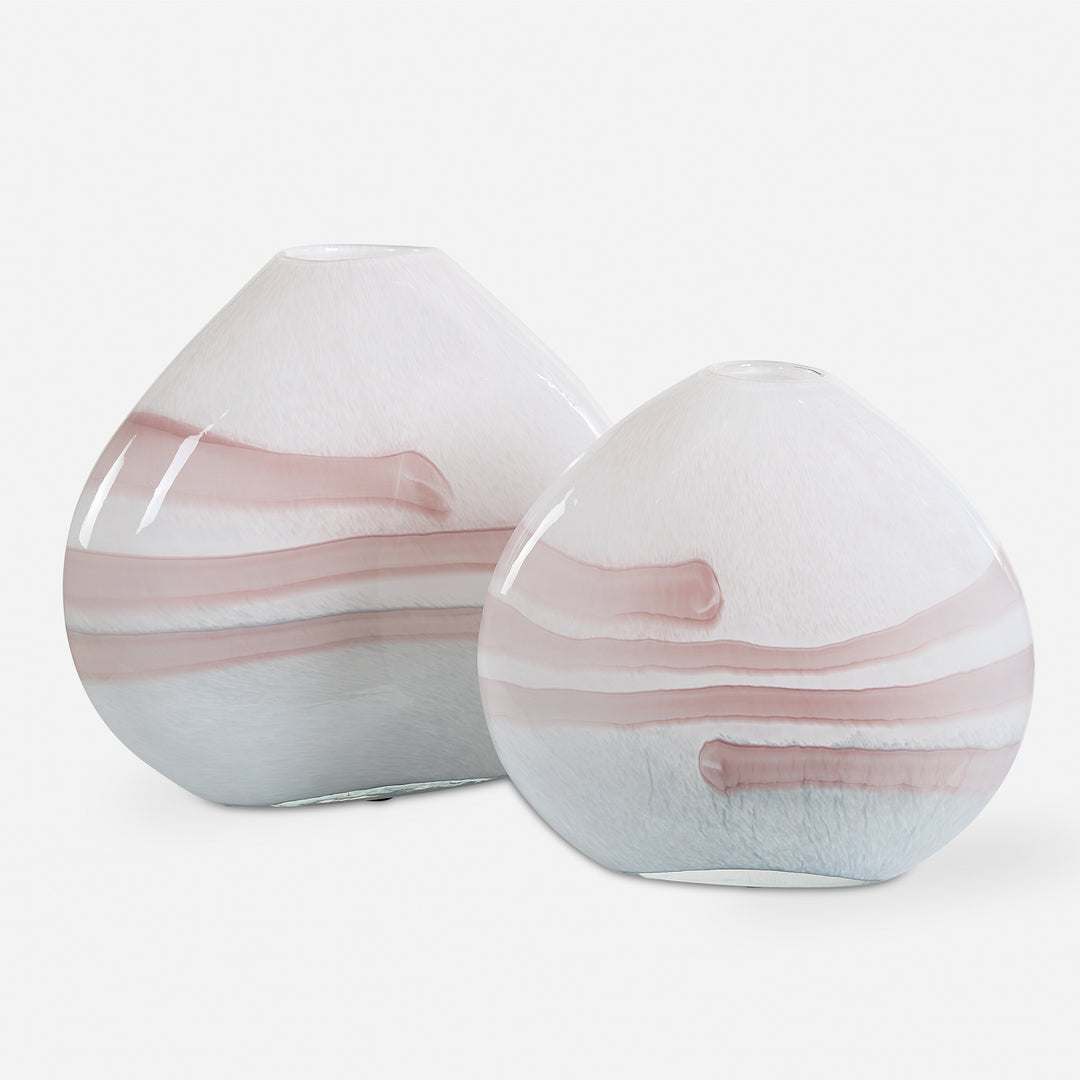 American Home Furniture | Uttermost - Blush Swirl Glass Vases, S/2