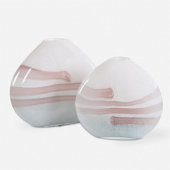 American Home Furniture | Uttermost - Blush Swirl Glass Vases, S/2